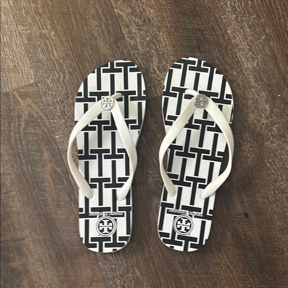 Tory Burch Black and White Flip Flops